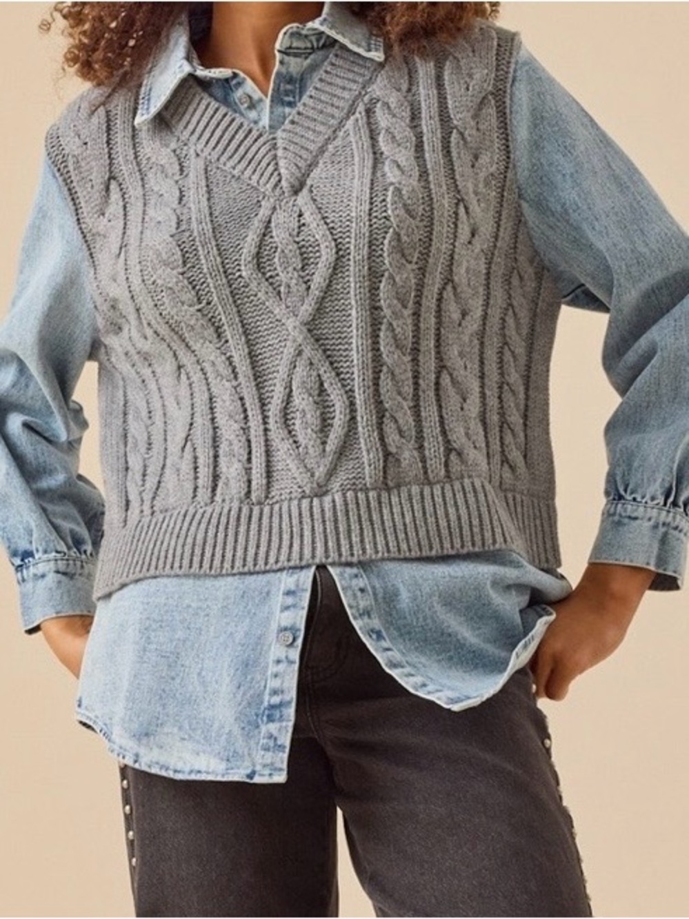 NEW Altar’d State Denim Mixed Print Sweater Pullover Size Small NWT